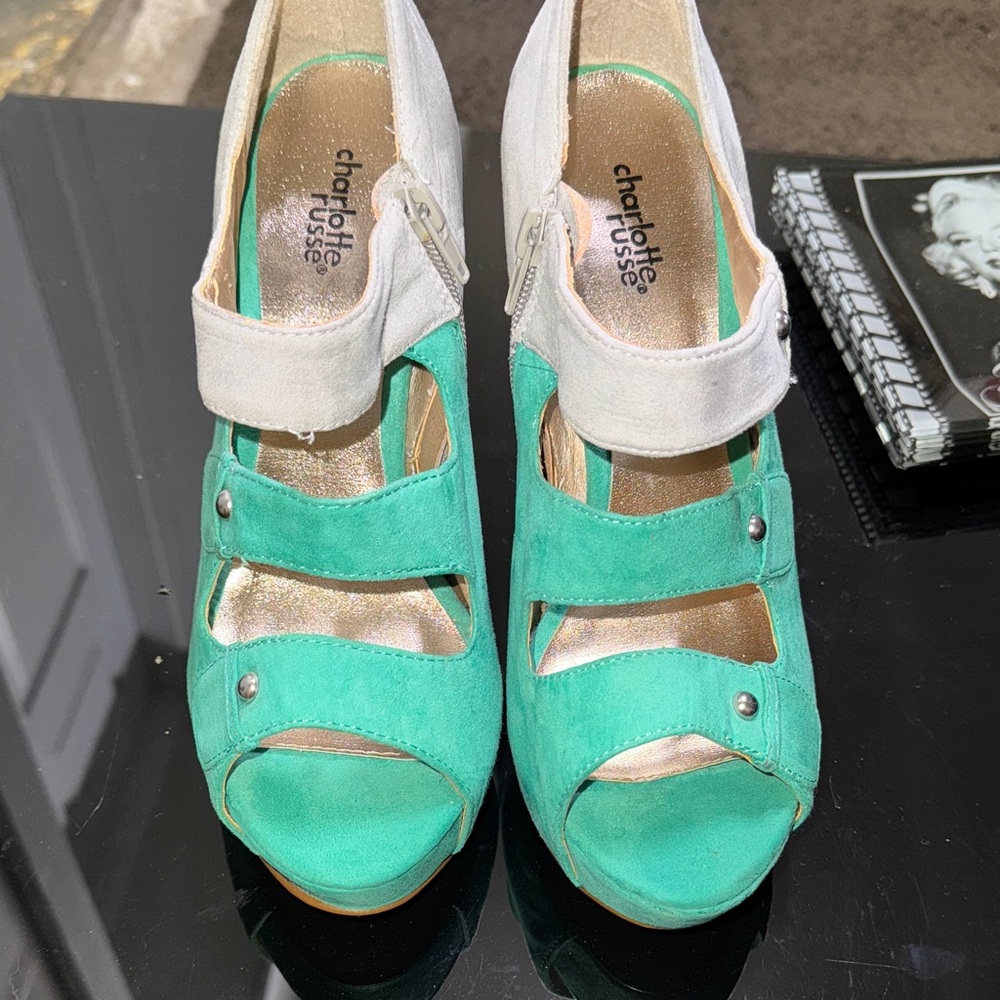 Charlotte Russe Teal and Cream Women's Heels